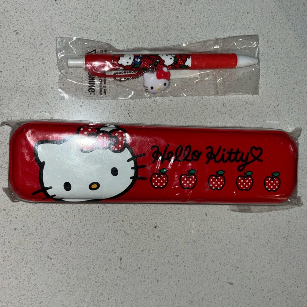Sanrio Hello Kitty Tin Pencil case & Pen with charm